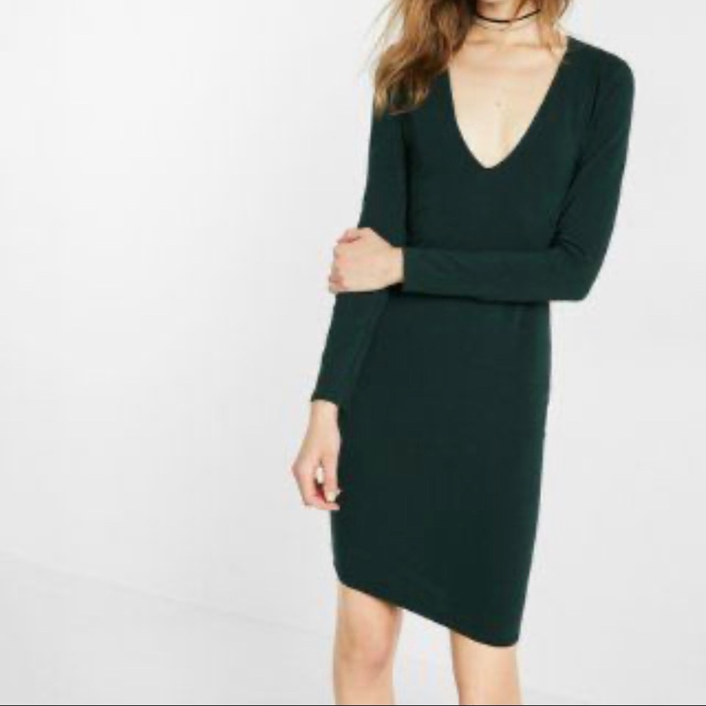 Burgundy Express deep v long sleeve dress L